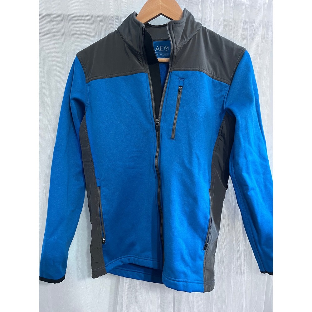 American Eagle Outfitters Mens XS Blue Grey Softshell Full Zip Jacket Mock Neck‎